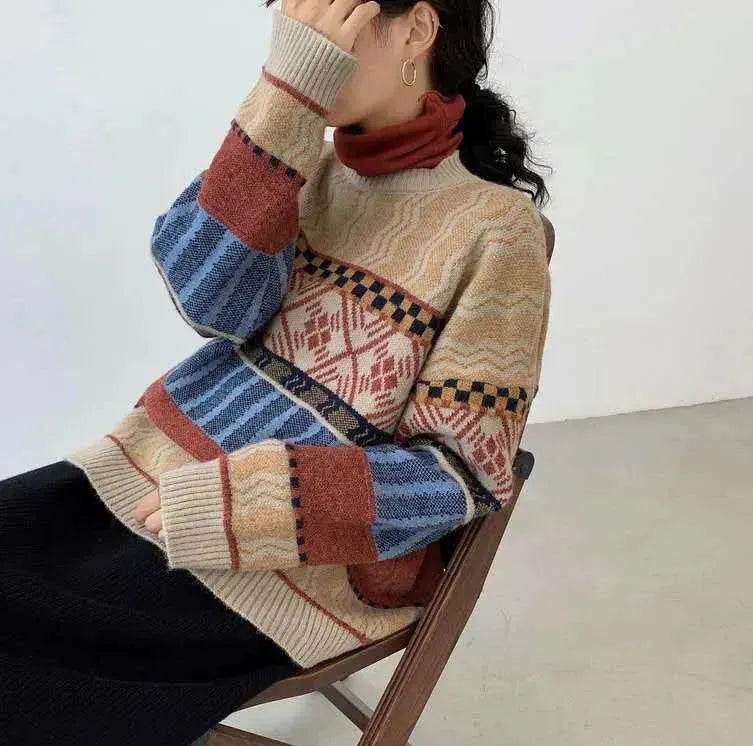 New Trendy Winter Woolen Knitted Jacquard Pullover sweater for women - EX-STOCK Canada
