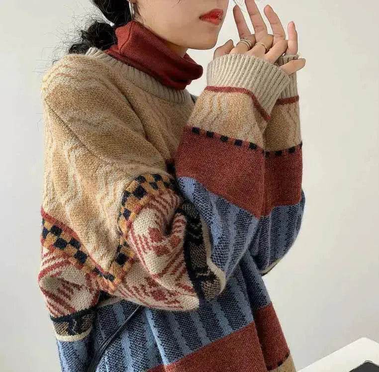 New Trendy Winter Woolen Knitted Jacquard Pullover sweater for women - EX-STOCK Canada
