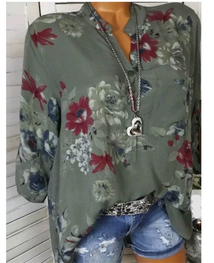 5XL Plus Size Summer Tops Women Blouses Long Sleeve Print Stand Collar Button Blouse Pullover Womens Clothing Blusa - EX-STOCK Canada