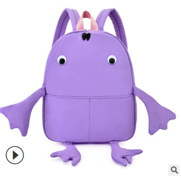 Purple frog-shaped backpack on a white background