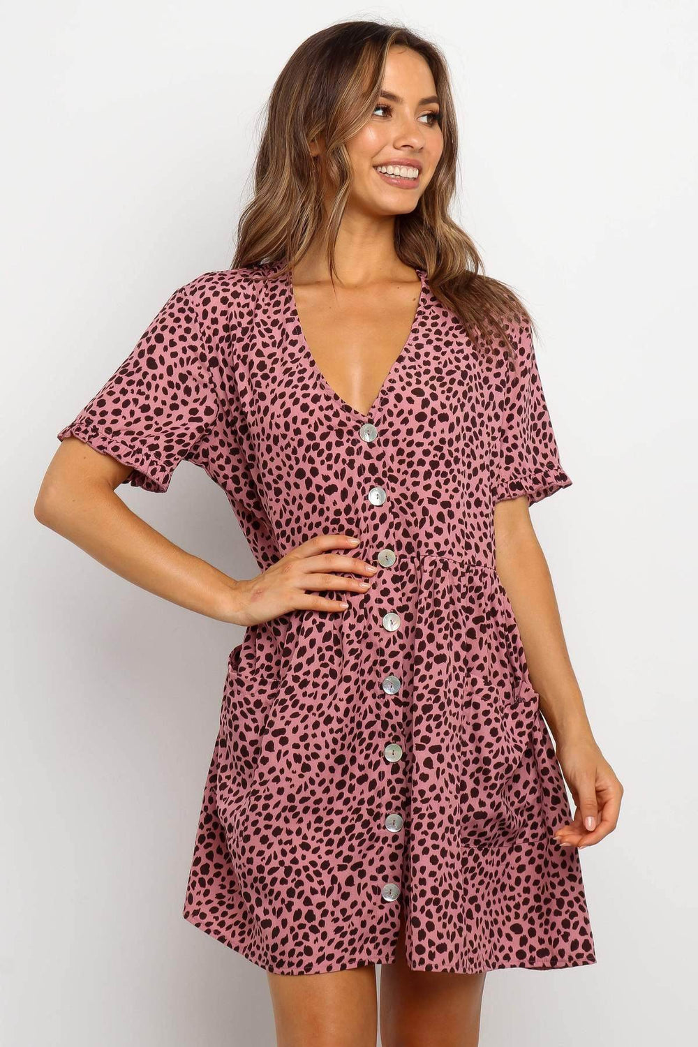 Casual Summer dresses Women Spring Mini short sleeve button down dot printed loose Dress - EX-STOCK Canada