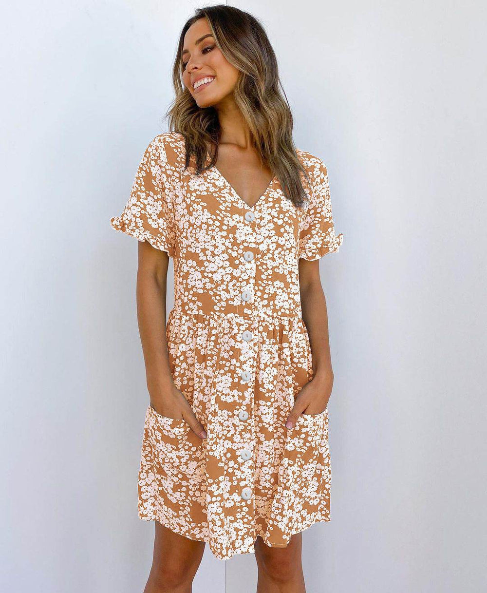 Casual Summer dresses Women Spring Mini short sleeve button down dot printed loose Dress - EX-STOCK Canada