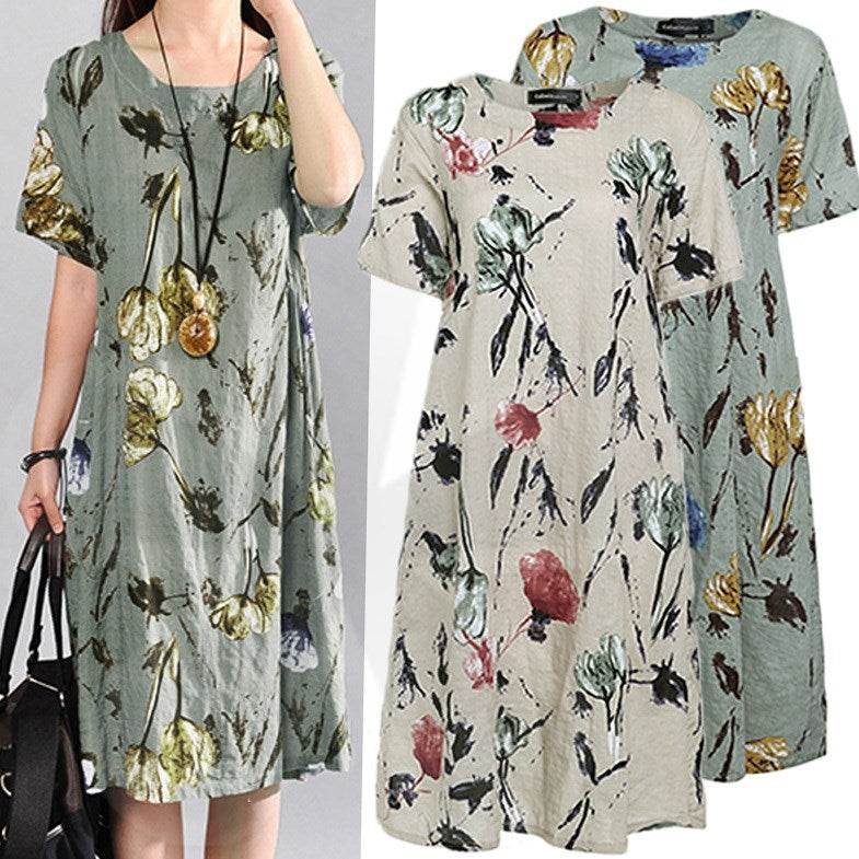 Bohemian Summer Print Loose Floral Dress For Women mum Dresses - EX-STOCK Canada