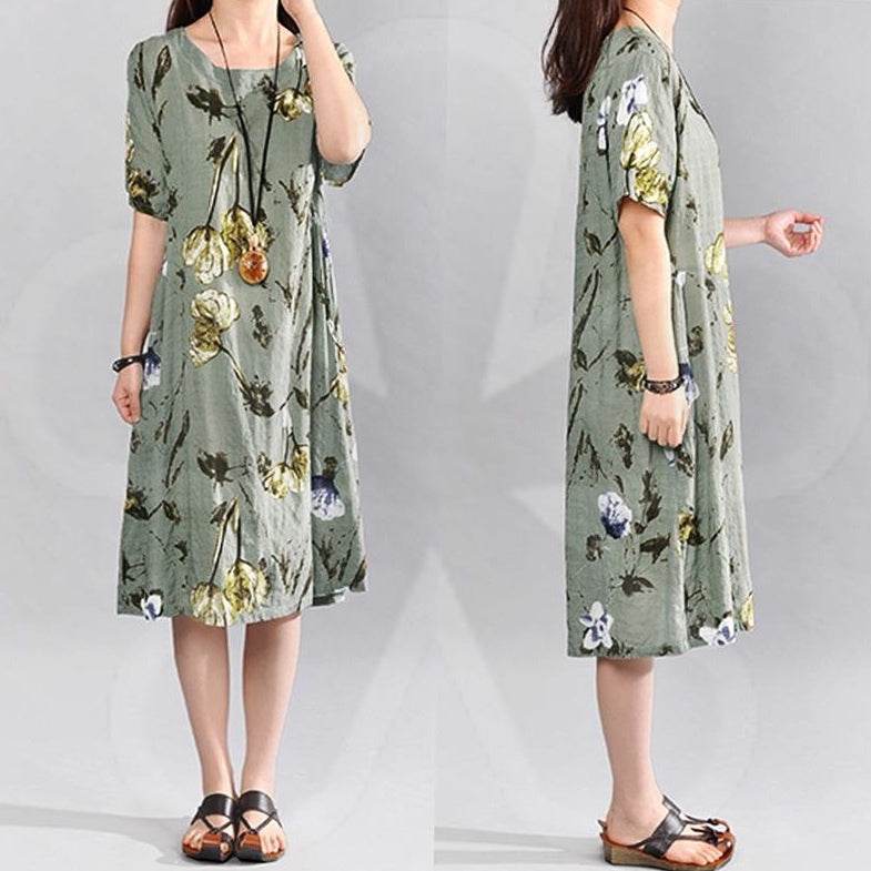 Bohemian Summer Print Loose Floral Dress For Women mum Dresses - EX-STOCK Canada