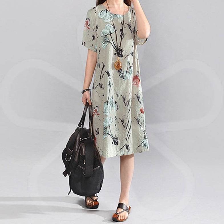Bohemian Summer Print Loose Floral Dress For Women mum Dresses - EX-STOCK Canada