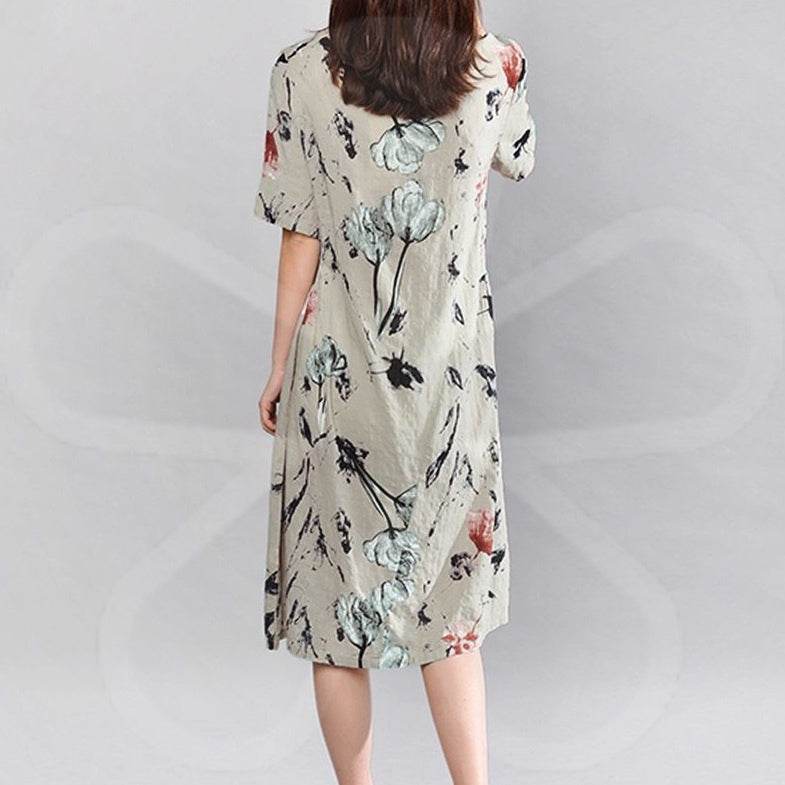 Bohemian Summer Print Loose Floral Dress For Women mum Dresses - EX-STOCK Canada