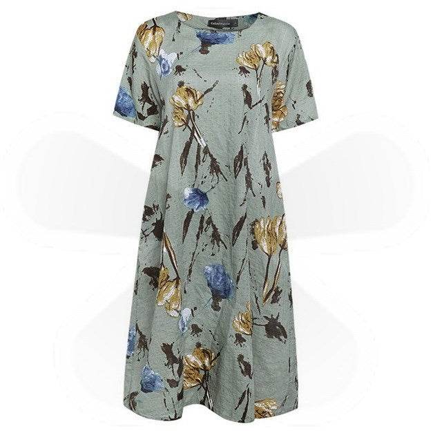 Bohemian Summer Print Loose Floral Dress For Women mum Dresses - EX-STOCK Canada