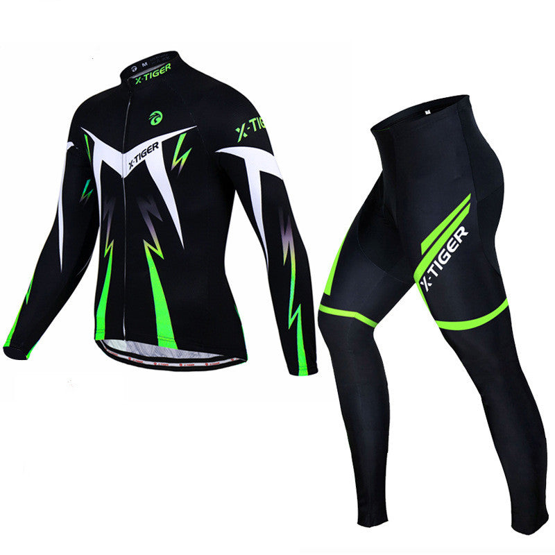 Men's Long Sleeve Cycling Jersey Set – Quick-Dry Road Bike Suit | Red & Green | XS–3XL
