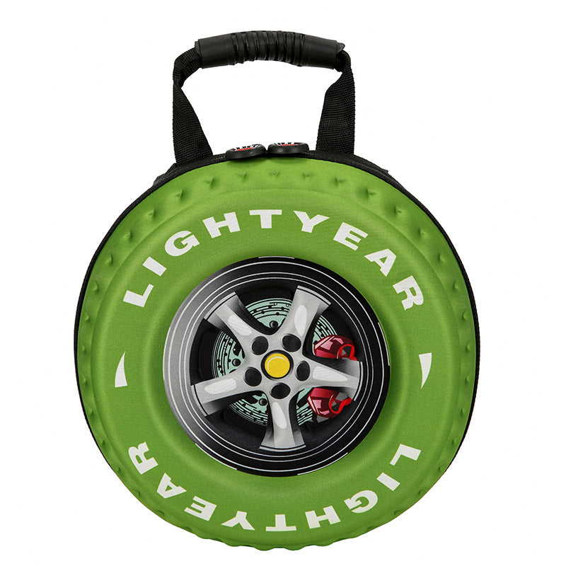 Green toy tire with 'LIGHTYEAR' branding on a white background