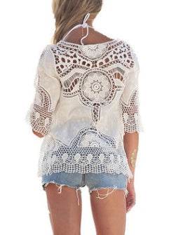 Jastie Bohemian Hollow Out Beach Cover Up Blouse Beach Shirt Women Crochet Lace Top Blusas mujer de moda Summer Tops - EX-STOCK Canada