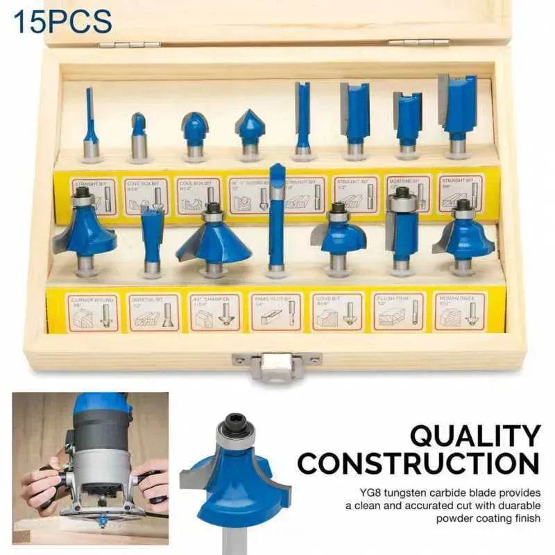 15 pcs Trimming Milling Cutter Set Woodworking Milling Router Bits - EX-STOCK Canada