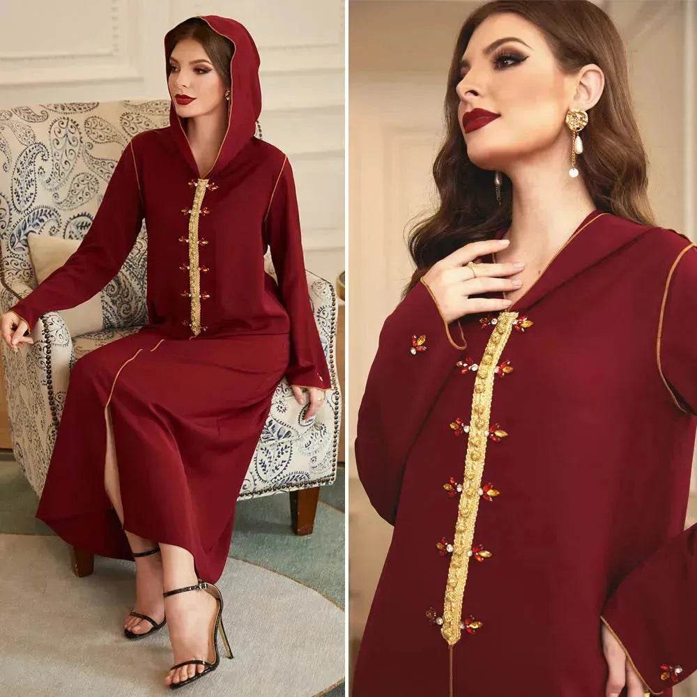Hand-sewn Diamond Hooded Robe Middle East Dubai Turkey Kurtas and Kurtis - EX-STOCK Canada