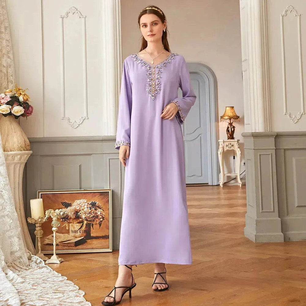 Casual Light Purple Heavy Industry Rhinestone Phnom Penh Robe Middle East Turkey Dress - EX-STOCK Canada