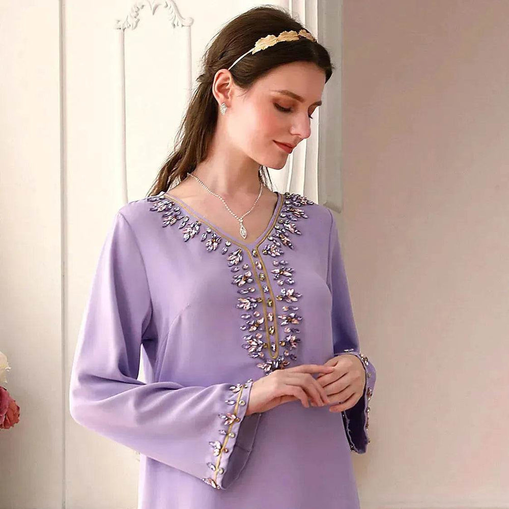 Casual Light Purple Heavy Industry Rhinestone Phnom Penh Robe Middle East Turkey Dress - EX-STOCK Canada