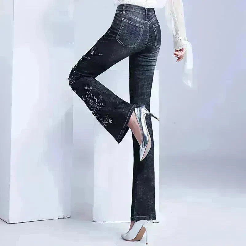 Women's Embroidered Bootcut High Waist Slim Fit Flared Jeans Trouser pant - EX-STOCK CANADA