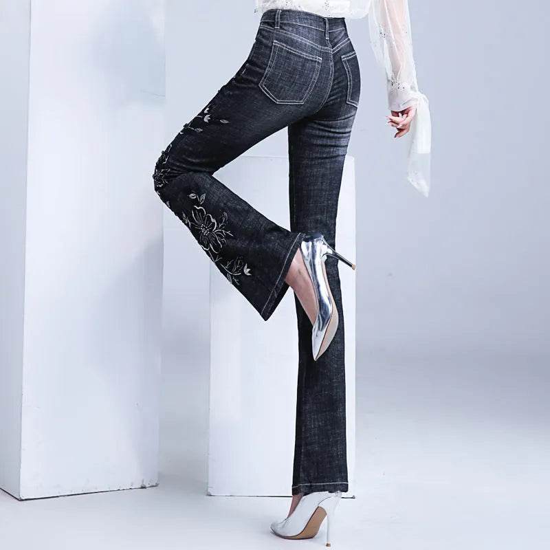 Women's Embroidered Bootcut High Waist Slim Fit Flared Jeans Trouser pant - EX-STOCK Canada