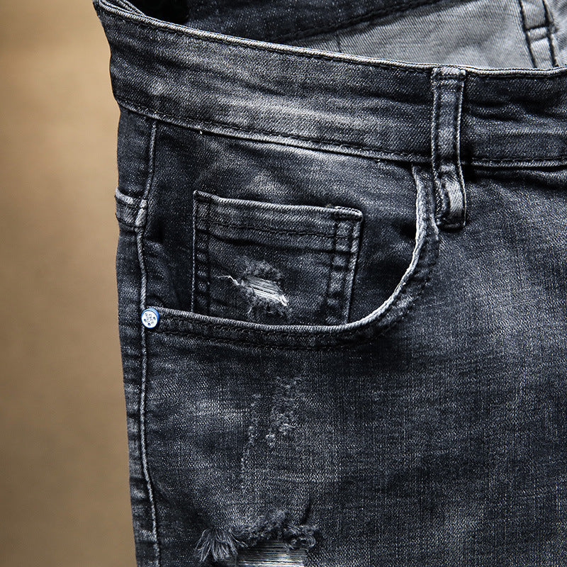 Summer Fashion Brand Worn Out Denim Shorts Youth Handsome 5-point Denim Small Straight Breeches Men"s Denim Pants Jeans - EX-STOCK CANADA
