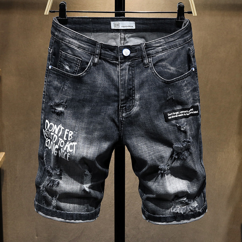 Summer Fashion Brand Worn Out Denim Shorts Youth Handsome 5-point Denim Small Straight Breeches Men"s Denim Pants Jeans - EX-STOCK CANADA