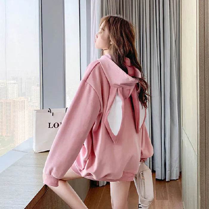 Cute Women Girls Rabbit Ears Plus Velvet Thick Hoodies Pullover Pocket Sweatshirts - EX-STOCK Canada