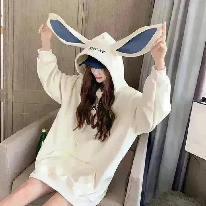 Cute Women Girls Rabbit Ears Plus Velvet Thick Hoodies Pullover Pocket Sweatshirts - EX-STOCK CANADA