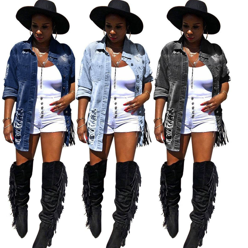 Fashion Ripped Casual Long Sleeve Mini Shirt dress Denim Jacket WOMEN - EX-STOCK Canada