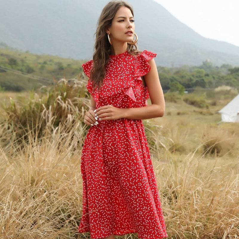 Polka dot Chiffon Ruffled Summer midi dress - EX-STOCK Canada