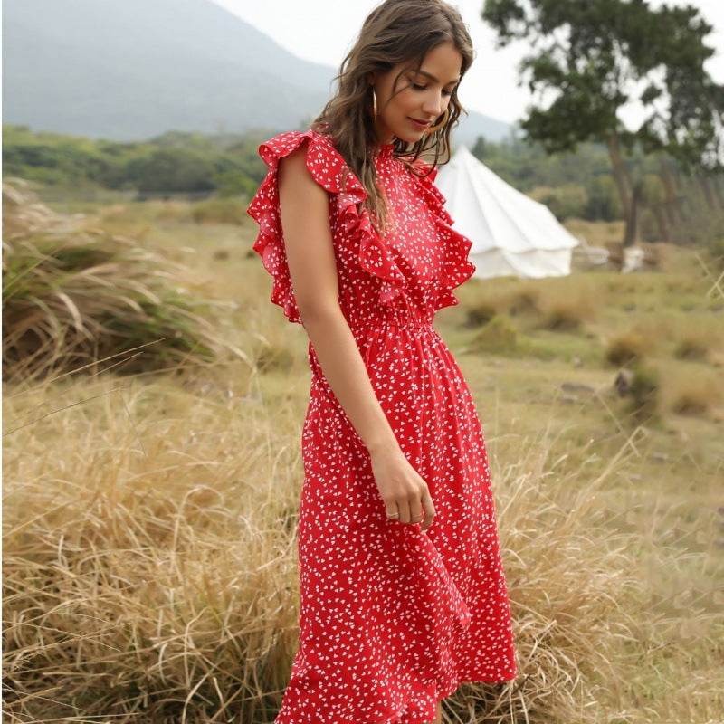 Polka dot Chiffon Ruffled Summer midi dress - EX-STOCK Canada