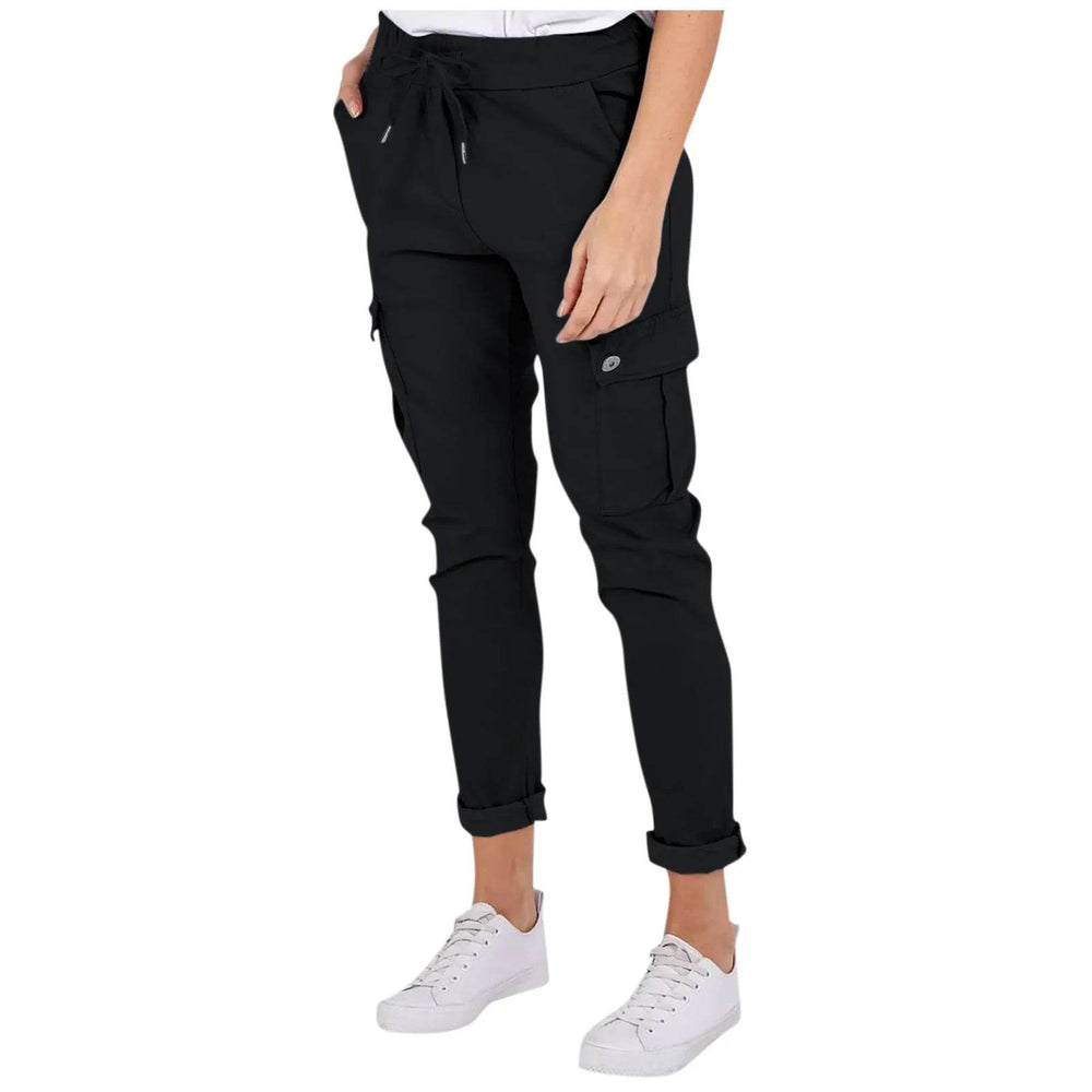 Casual Cargo Pants With Pockets Solid Color Drawstring Waist Pencil Trousers For Women - EX-STOCK Canada