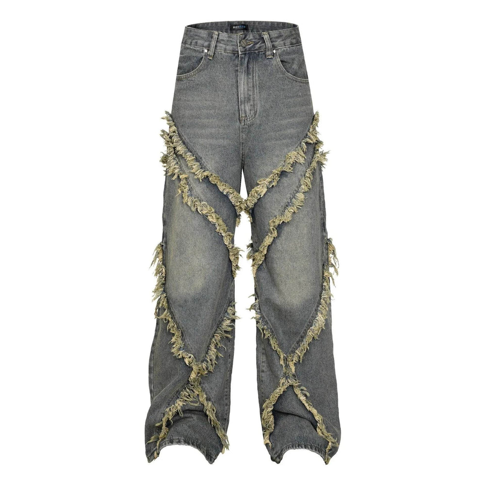 Wash Distressed Stitching Baggy Jeans Pant With Whiskers Same Style For Men And Women - EX-STOCK Canada