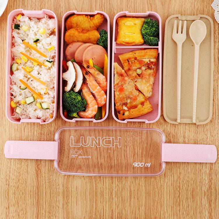 Insulated Bento Lunch Box Three-Layer Wheat Stalk Container - EX-STOCK Canada