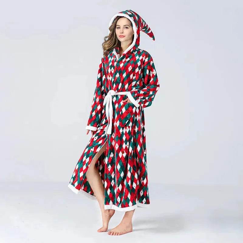 Christmas Sleepwear Women Fleece Hooded Bathrobe Plush Long Robe Winter - EX-STOCK Canada