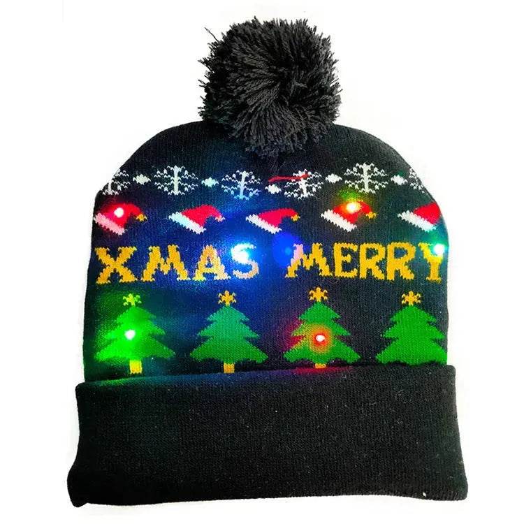 LED Christmas Hat Sweater Knitted Beanie Christmas Light Up Knitted Hat Christmas Gift Kids Xmas New Year Decorations - EX-STOCK Canada