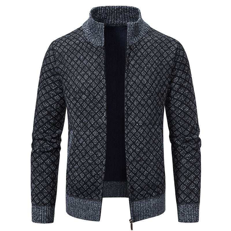 Thickened Plaid Print Jacket Cardigan Fashion Slim Fit Zipper Stand Collar Sweater Winter Men's Casual Long Sleeve Knitted Top Clothing EX-STOCK Canada