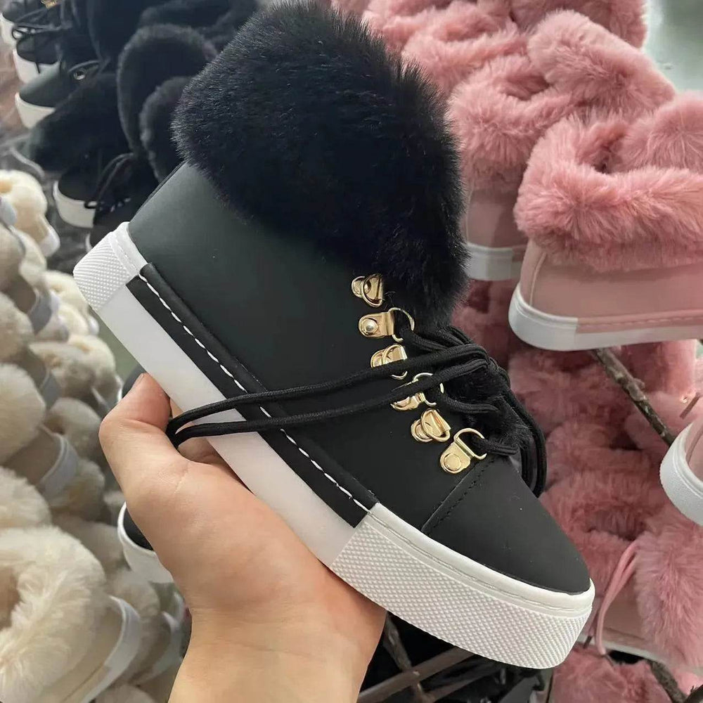 Lace-up Boots Cute Thick Sole Heighten Non Slip Snow Shoes Fall Winter Keep Warm Plush Lined Furry Ankle Boots Outdoor Walking Flat Shoes - EX-STOCK Canada