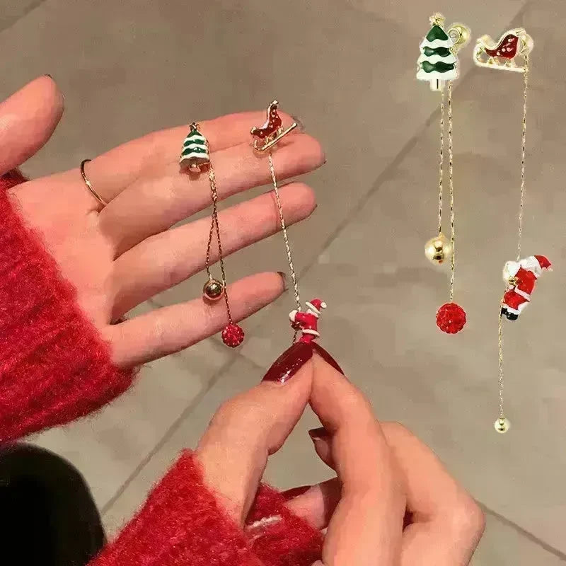 Ins Fashion Xmas Earrings Moving Santa Claus Long Tassel Earrings For Women Christmas Tree Snowflake Asymmetric Drop Earring - EX-STOCK CANADA