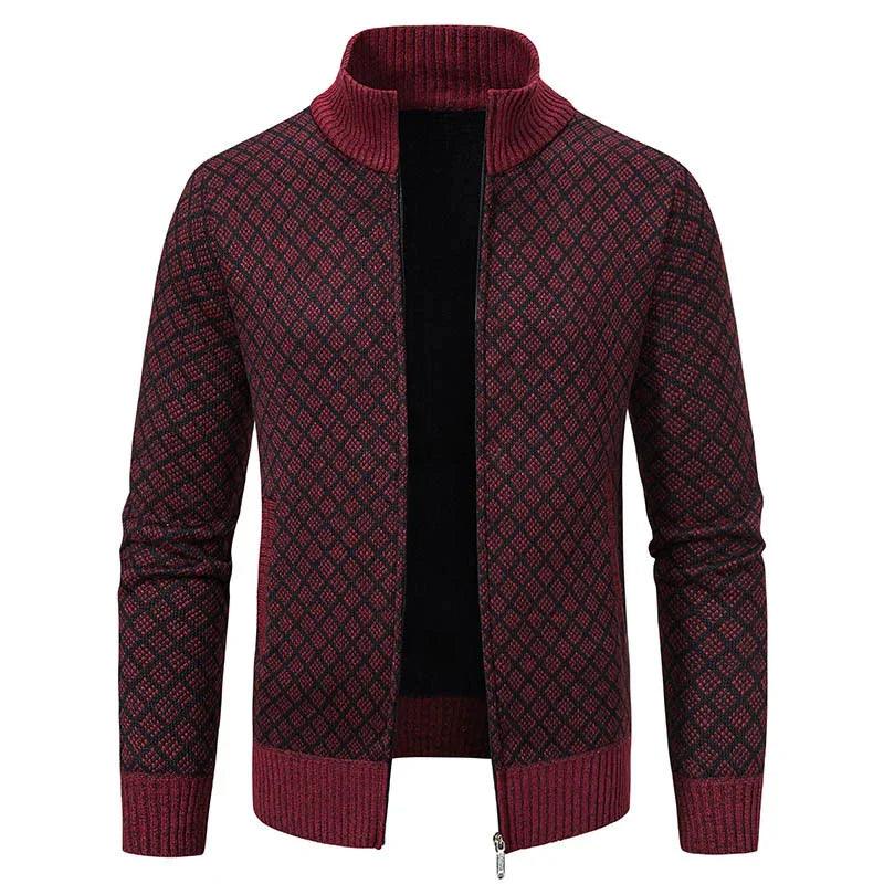Thickened Plaid Print Jacket Cardigan Fashion Slim Fit Zipper Stand Collar Sweater Winter Men's Casual Long Sleeve Knitted Top Clothing EX-STOCK Canada