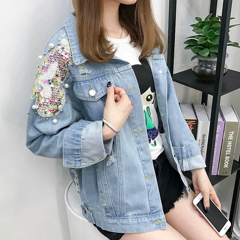 All-match Korean Style Loose Embroidered Denim Jacket Women EX-STOCK Canada