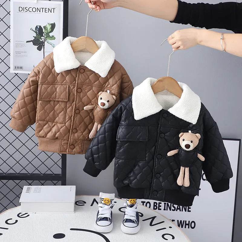 Boys' Thick Leather Coat Lapel Long-sleeved Jacket - EX-STOCK Canada