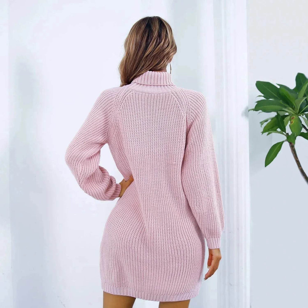 Elegant Autumn Winter Mini Turtleneck Sweater Dress - EX-STOCK Canada