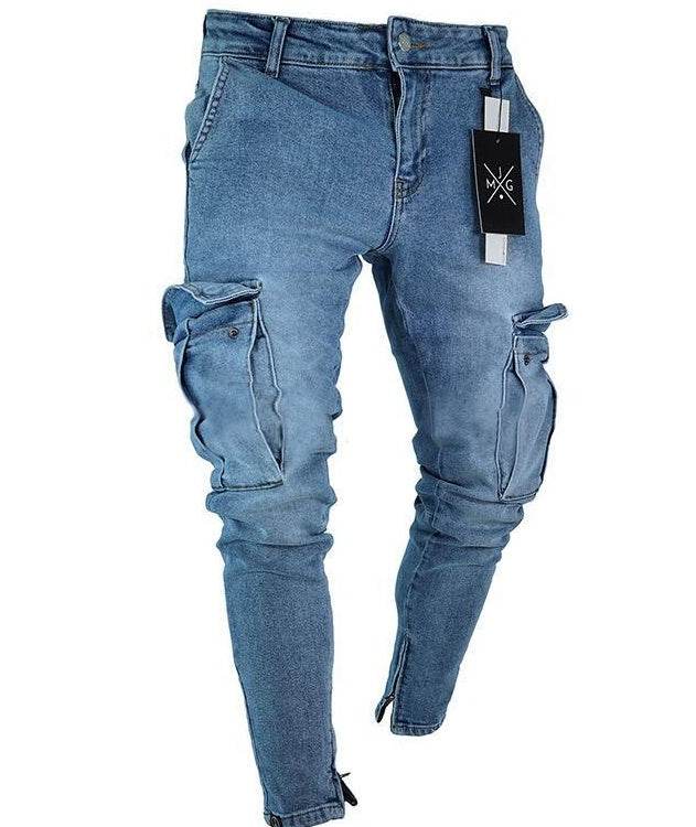 Cargo Hole Denim Jeans Men pant slim fitted - EX-STOCK Canada