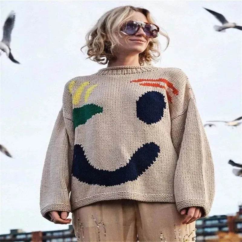 Ugly Christmas Knitted Sweater Women's Long-sleeved Round Neck Yarn-dyed Printed Top Women's - EX-STOCK Canada