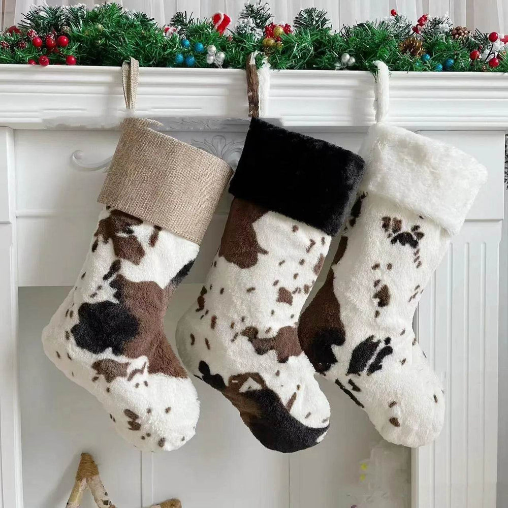 20-inch Plush Christmas Stockings Cows Pattern Gift Bag - EX-STOCK Canada