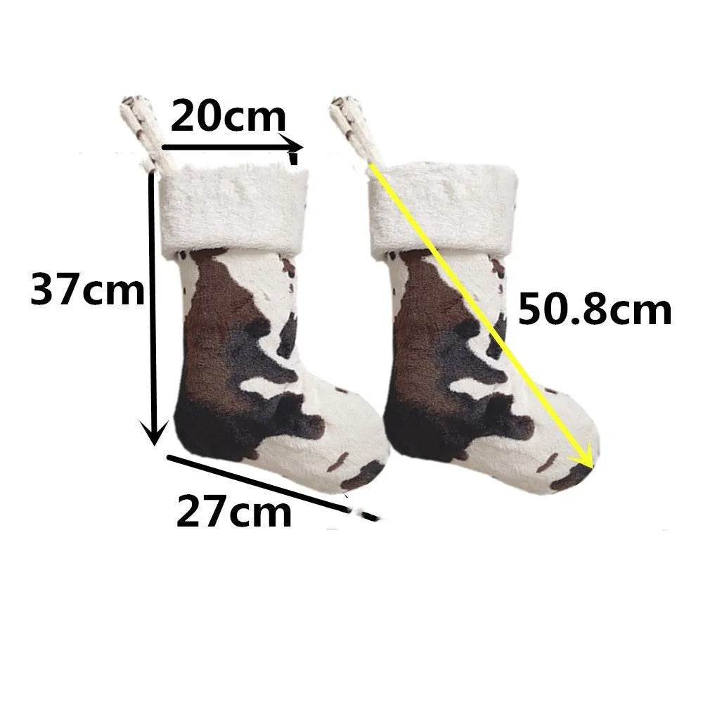 20-inch Plush Christmas Stockings Cows Pattern Gift Bag - EX-STOCK Canada