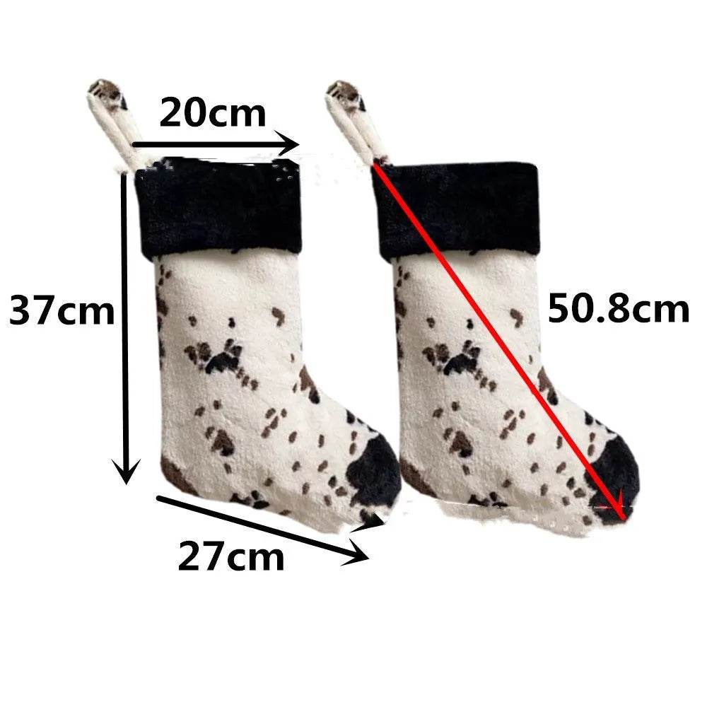 20-inch Plush Christmas Stockings Cows Pattern Gift Bag - EX-STOCK Canada