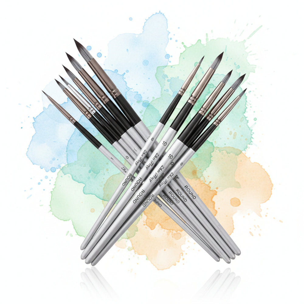 Ensemble de pinceaux d'art en poils de nylon 10 pièces – pinceaux pour aquarelle, huile et acrylique avec manche en bois