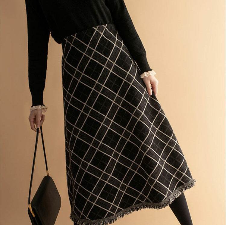Women Plaid Big Hem Wool Midi Skirt - EX-STOCK Canada
