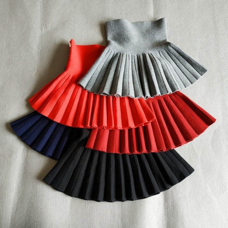 Girls Autumn Clothing Knitted Skirt High Waist Pleated Mini Skirt - EX-STOCK Canada