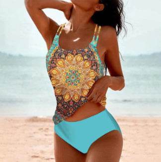 Bikini Beach Print Suspender Swimsuit Suit - EX-STOCK Canada