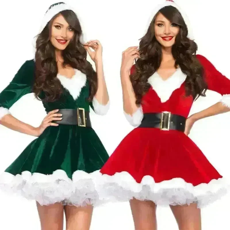 Women Christmas Dress Sexy Santa Claus Hoodie Cosplay Costumes Women Evening Party Clothes Winter Warm Dresses - EX-STOCK CANADA