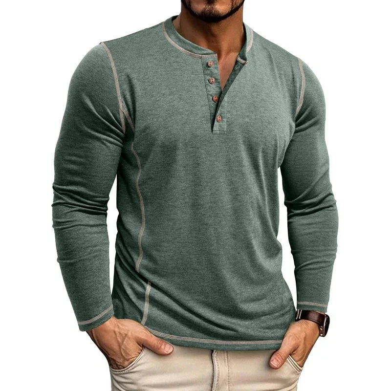 European And American Men's Henley Shirt With Four-button Top EX-STOCK Canada